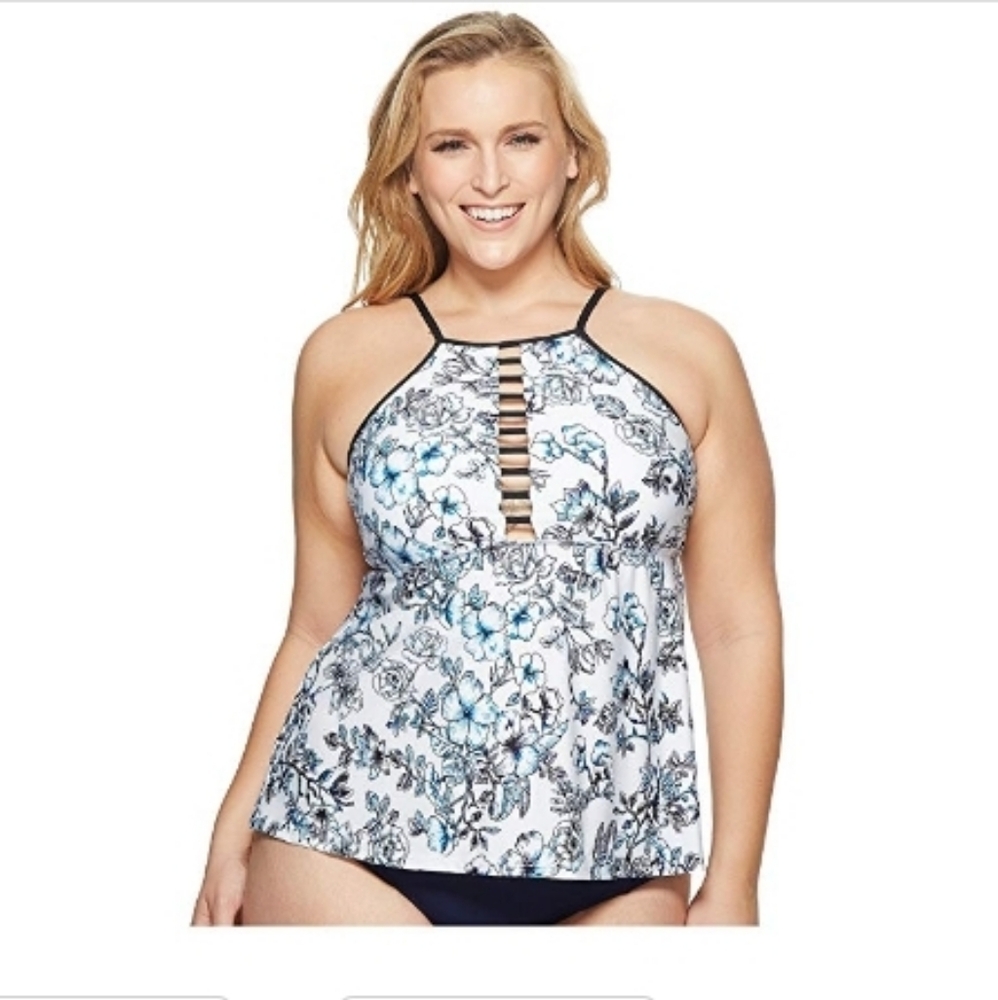 Athena Plus Size Garden Party Fly-Away High Neck Tankini, Women's Swimwear, 22W